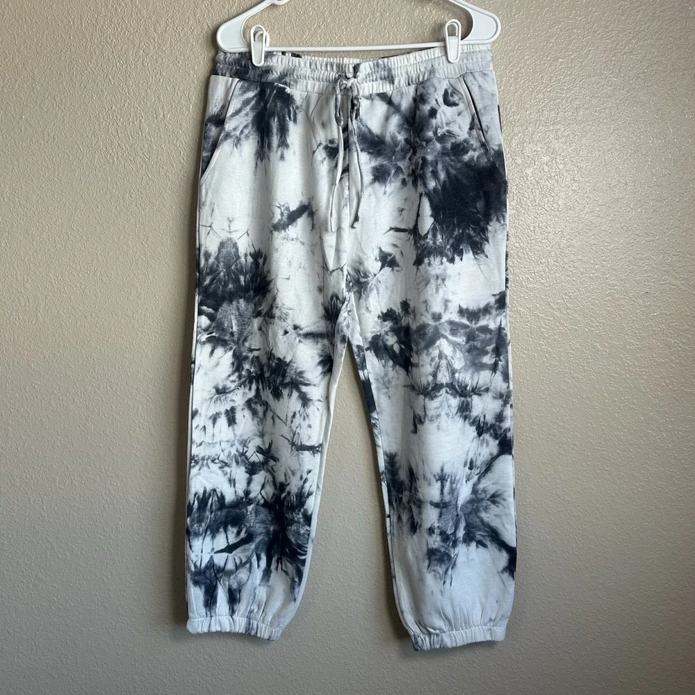 Storia Dip Tie Dye‎ French Terry Joggers Sweatpants White/Black Small NWT